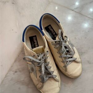 Golden Goose Cream and Silver Athletic Shoes
